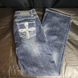 Rock & Roll Cowgirl Women's Mid Rise Boot cut 31/32 Blue Wash Jeans